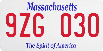 MA license plate 9ZG030