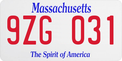 MA license plate 9ZG031