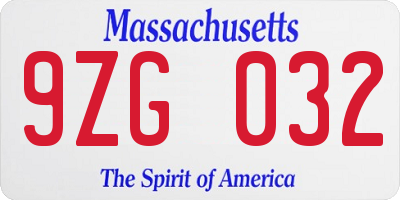 MA license plate 9ZG032