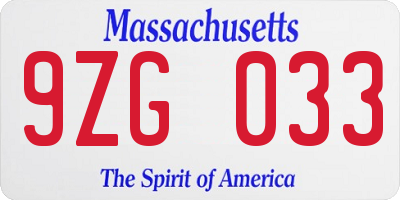 MA license plate 9ZG033