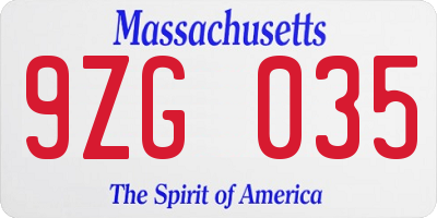 MA license plate 9ZG035