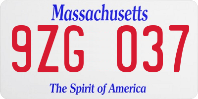 MA license plate 9ZG037