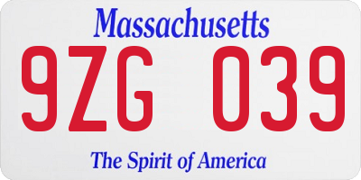 MA license plate 9ZG039