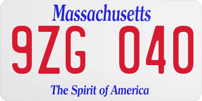 MA license plate 9ZG040