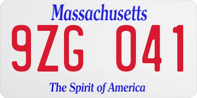 MA license plate 9ZG041