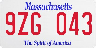 MA license plate 9ZG043