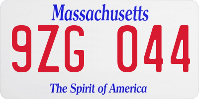 MA license plate 9ZG044