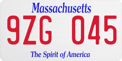 MA license plate 9ZG045