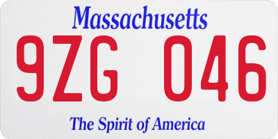 MA license plate 9ZG046