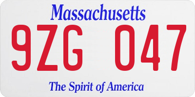 MA license plate 9ZG047