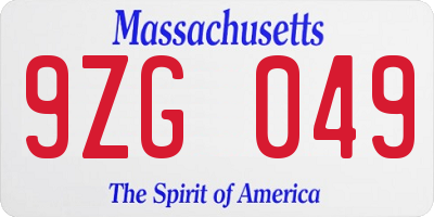 MA license plate 9ZG049