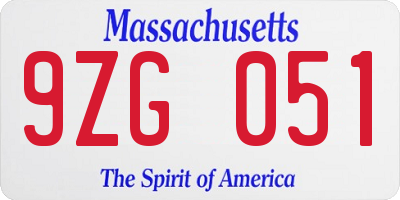 MA license plate 9ZG051