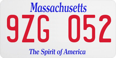 MA license plate 9ZG052