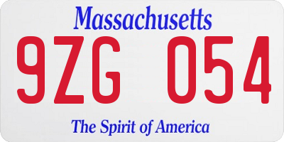 MA license plate 9ZG054