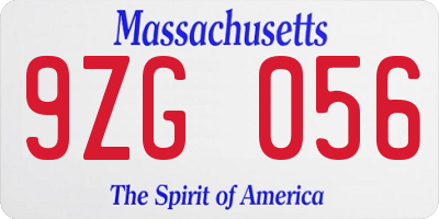 MA license plate 9ZG056