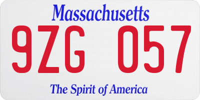 MA license plate 9ZG057
