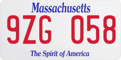 MA license plate 9ZG058