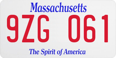 MA license plate 9ZG061
