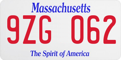 MA license plate 9ZG062