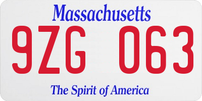 MA license plate 9ZG063