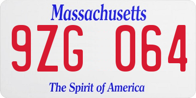 MA license plate 9ZG064