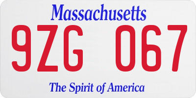 MA license plate 9ZG067