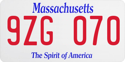 MA license plate 9ZG070