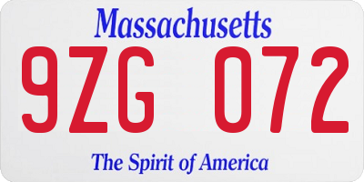 MA license plate 9ZG072