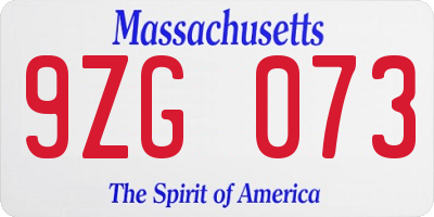 MA license plate 9ZG073