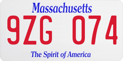 MA license plate 9ZG074