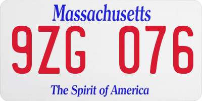 MA license plate 9ZG076