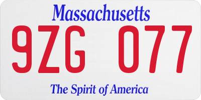 MA license plate 9ZG077