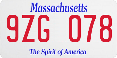 MA license plate 9ZG078