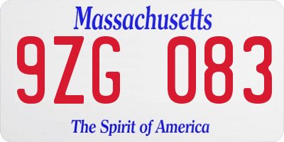 MA license plate 9ZG083