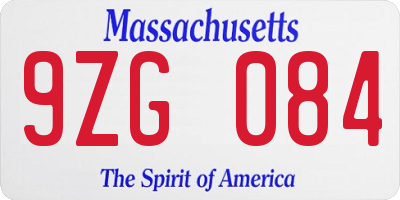MA license plate 9ZG084