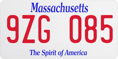 MA license plate 9ZG085