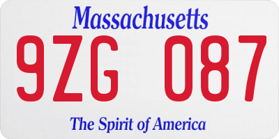 MA license plate 9ZG087