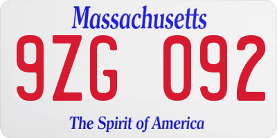 MA license plate 9ZG092