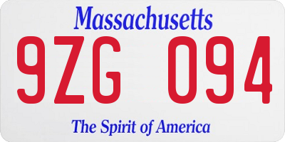 MA license plate 9ZG094