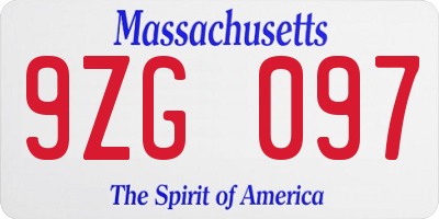 MA license plate 9ZG097