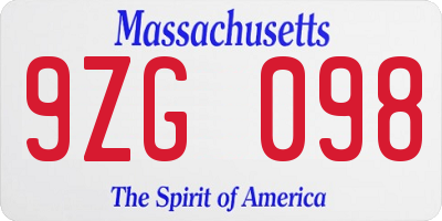 MA license plate 9ZG098