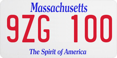 MA license plate 9ZG100