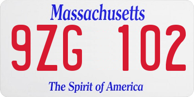 MA license plate 9ZG102