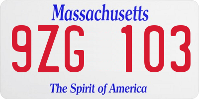 MA license plate 9ZG103