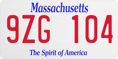 MA license plate 9ZG104