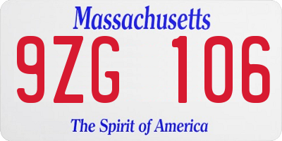 MA license plate 9ZG106