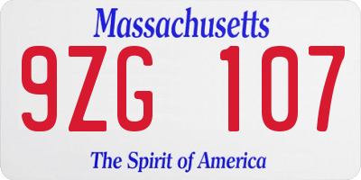 MA license plate 9ZG107