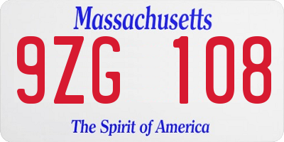 MA license plate 9ZG108