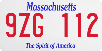 MA license plate 9ZG112