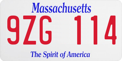 MA license plate 9ZG114